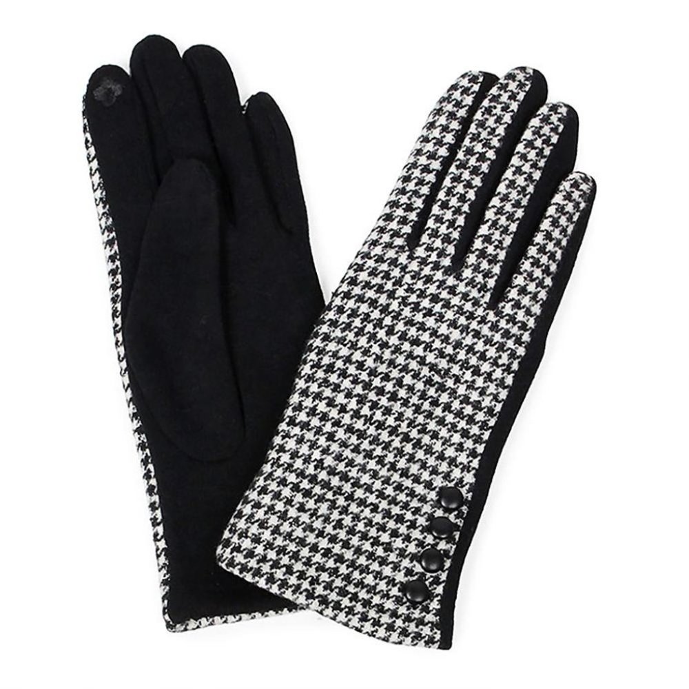 NWT HoundsTooth Gloves with Button Detail -Touchscreen Compatable